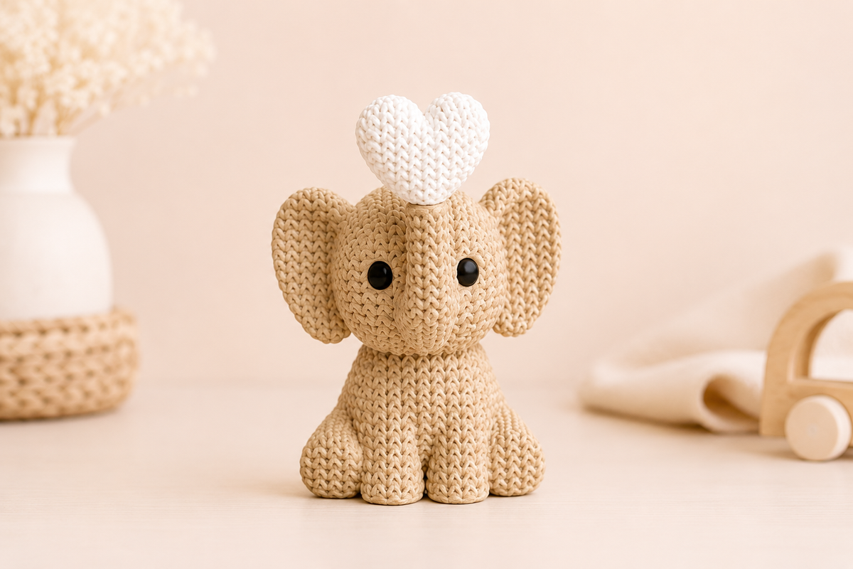Petit éléphant décoratif Ayna beige avec cœur blanc