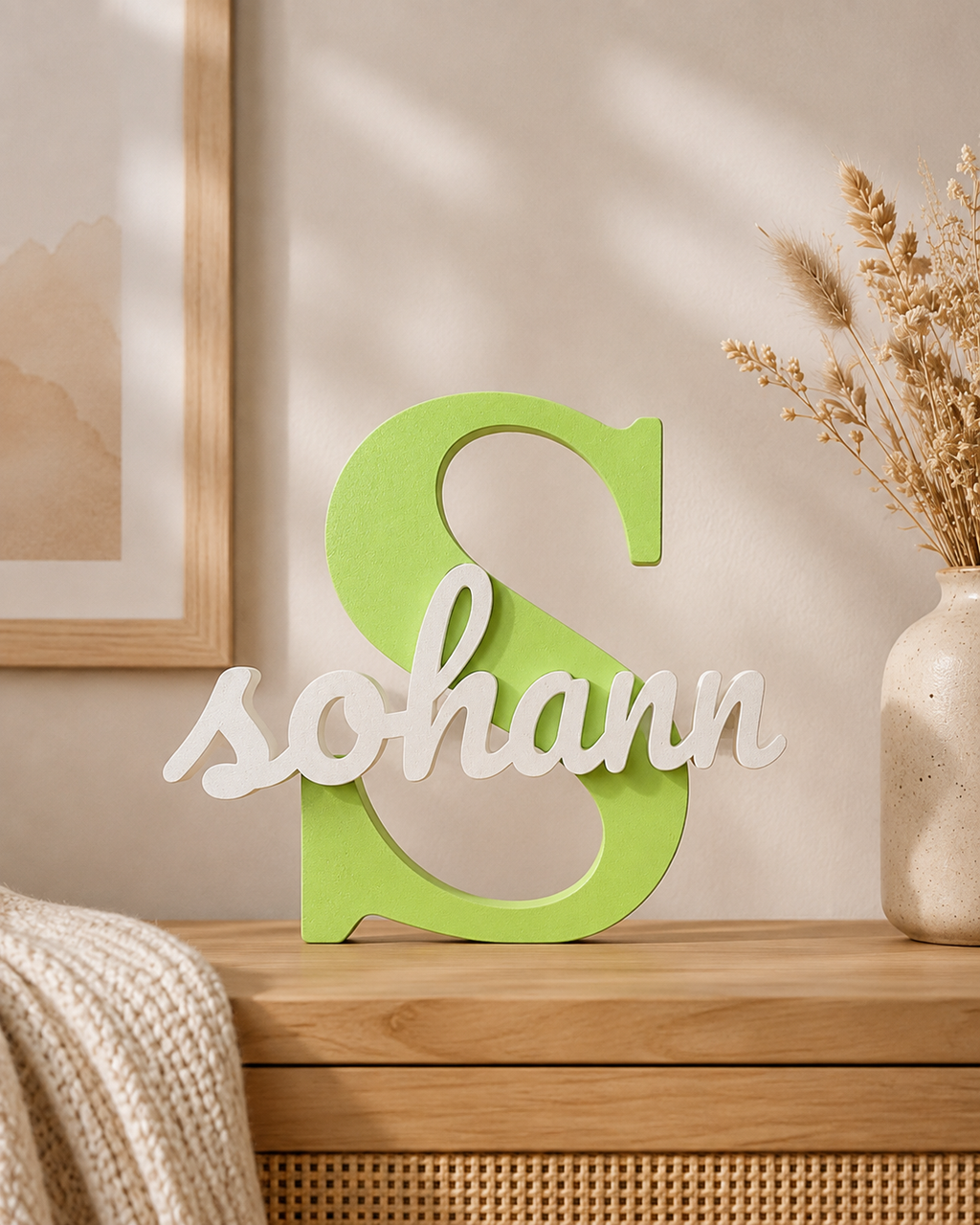 Lettre décorative S verte personnalisée avec le prénom Sohann