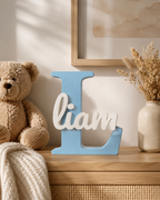 Lettre décorative L bleue personnalisée avec le prénom Liam
