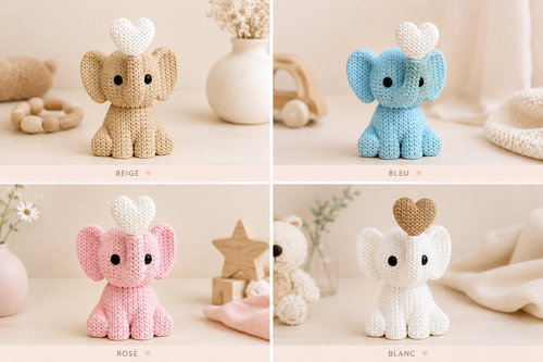 Petits éléphants décoratifs Ayna en beige, bleu, rose et blanc