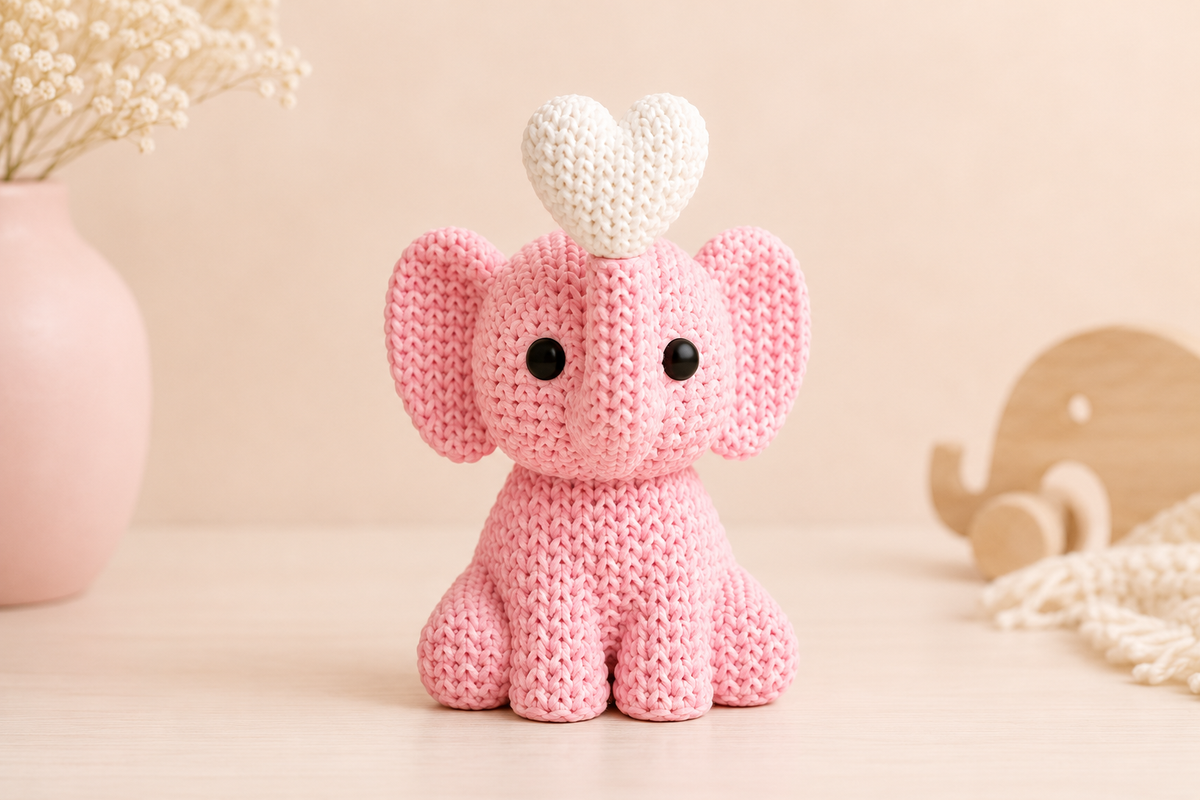 Petit éléphant décoratif Ayna rose avec cœur blanc